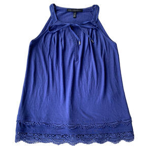 White House Black Market Tank Top XXS Blue Sleeveless Crochet Tie Neck Womens